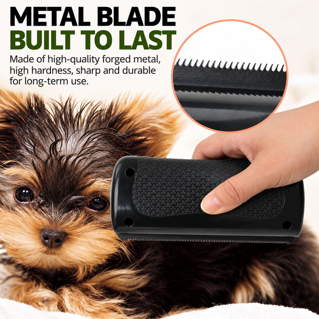 Pet Shedding Blade - Steel Serrated Grooming Comb – Non Slip Grip image 3