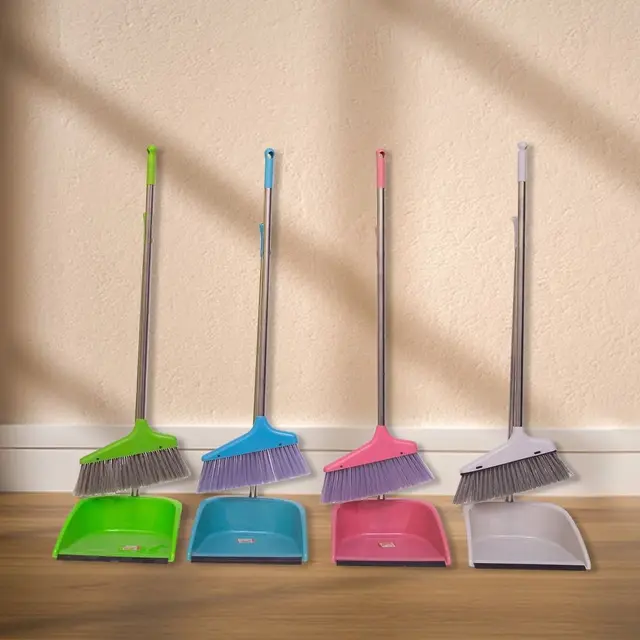 Dustpan and Broom Set - Stainless-Steel Extendable Handle 37.8" with 180° Adjustable…