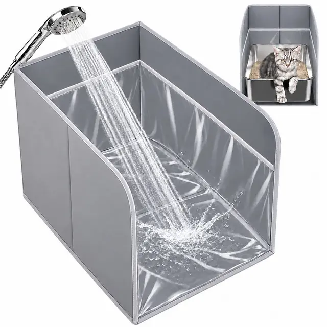 Foldable Cat Litter Box Splash Guard with Waterproof Liner