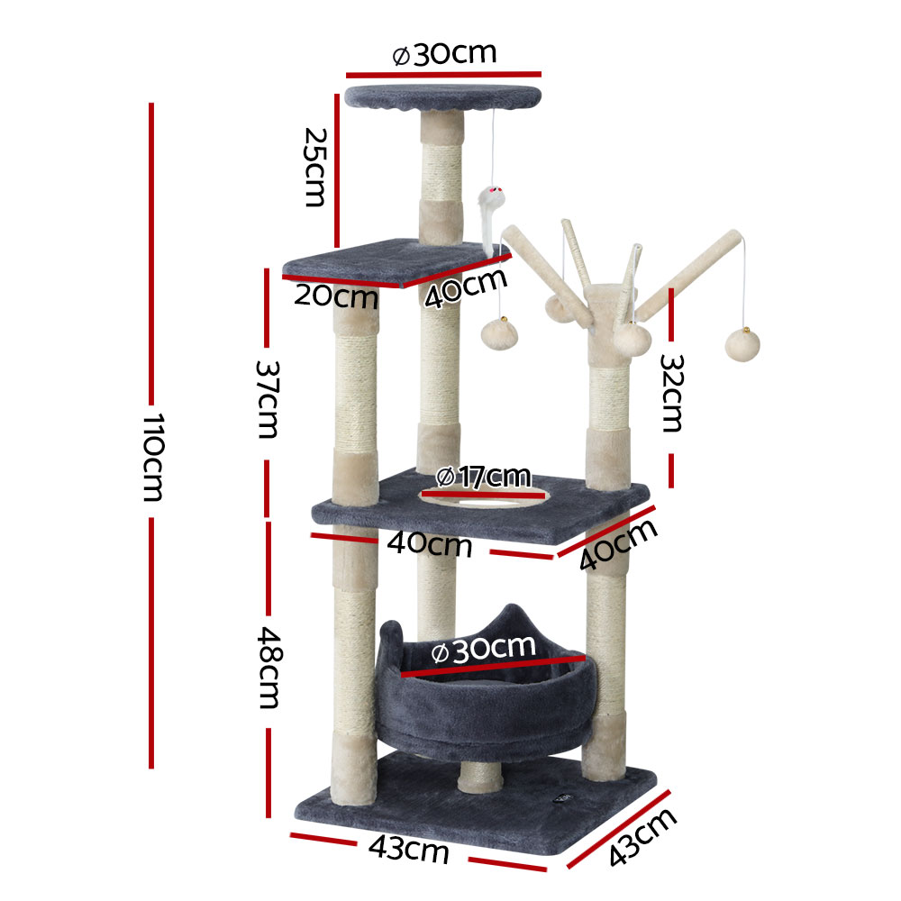 i.Pet Cat Tree 110cm Tower Scratching Post Scratcher Wood Condo House Bed Toys image 2