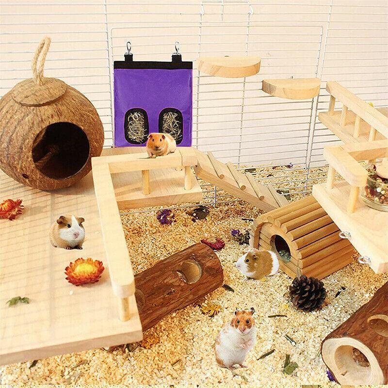 Hay Bag Guinea Pig Rabbit Feeding Bag Animal Hay Feeder Bag Hanging Feeder - Red image 8