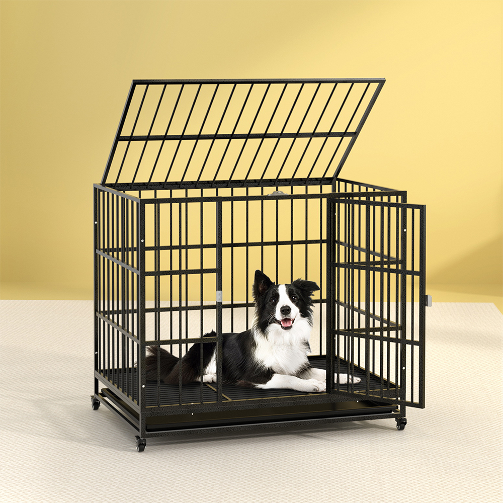 i.Pet Dog Cage Crate Large Puppy Cat Anti-Bite Pet Kennel Wheels w/Tray Metal image 7