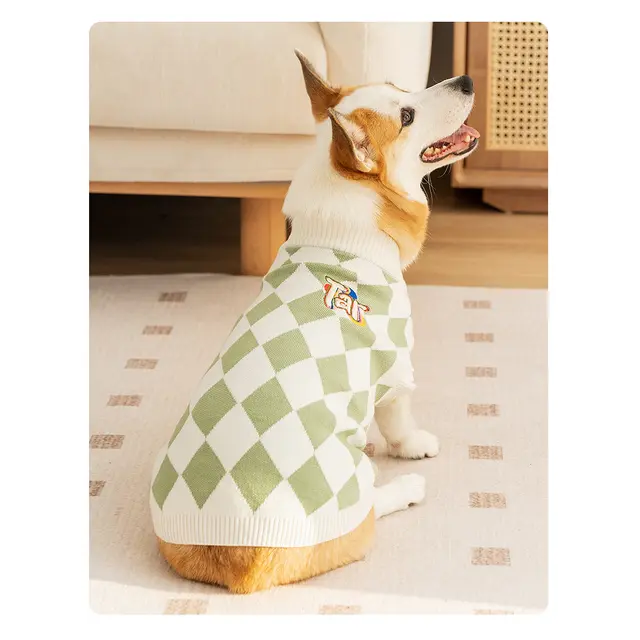 Classic Argyle Dog Sweater - Green & White Knit for Corgis & Medium Breeds (Size : XXl)