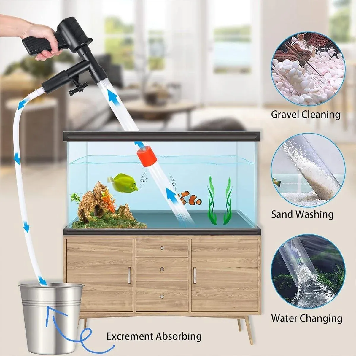 6In1 Fish Tank Cleaner Water Changer Pump Pipe Semi-automatic Cleaning Aquarium image 10