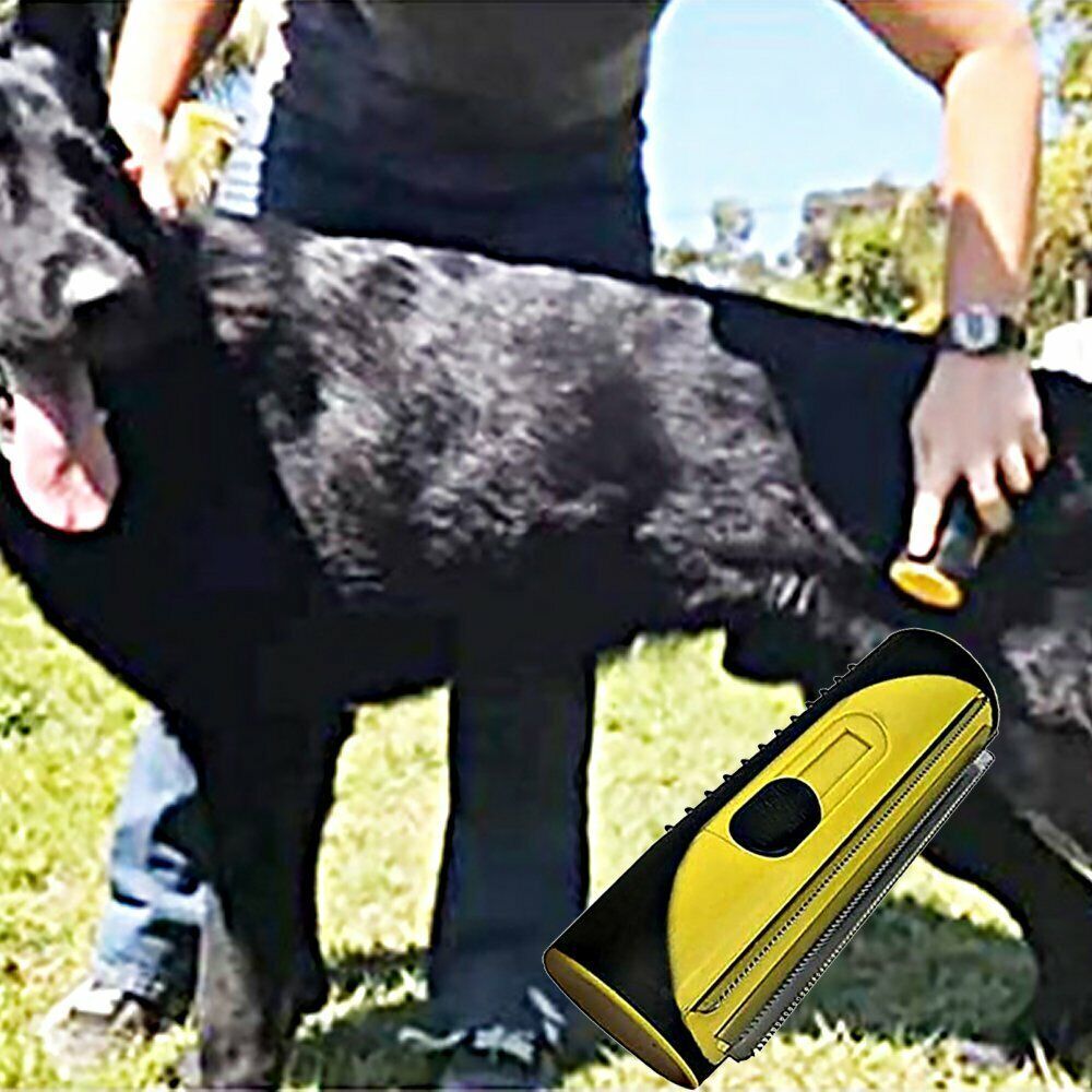 Pet Dog Cat Hair Fur Deshedding Shedding Trimmer Grooming Roll Comb Brush yellow image 3