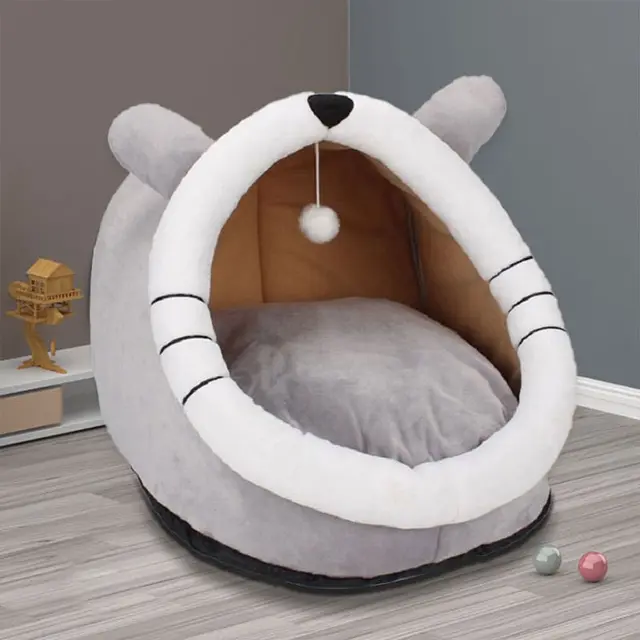 Gray Totoro Half-Enclosed Cat Bed - Soft Short Velvet Fabric with…, 28 × 28 × 30cm