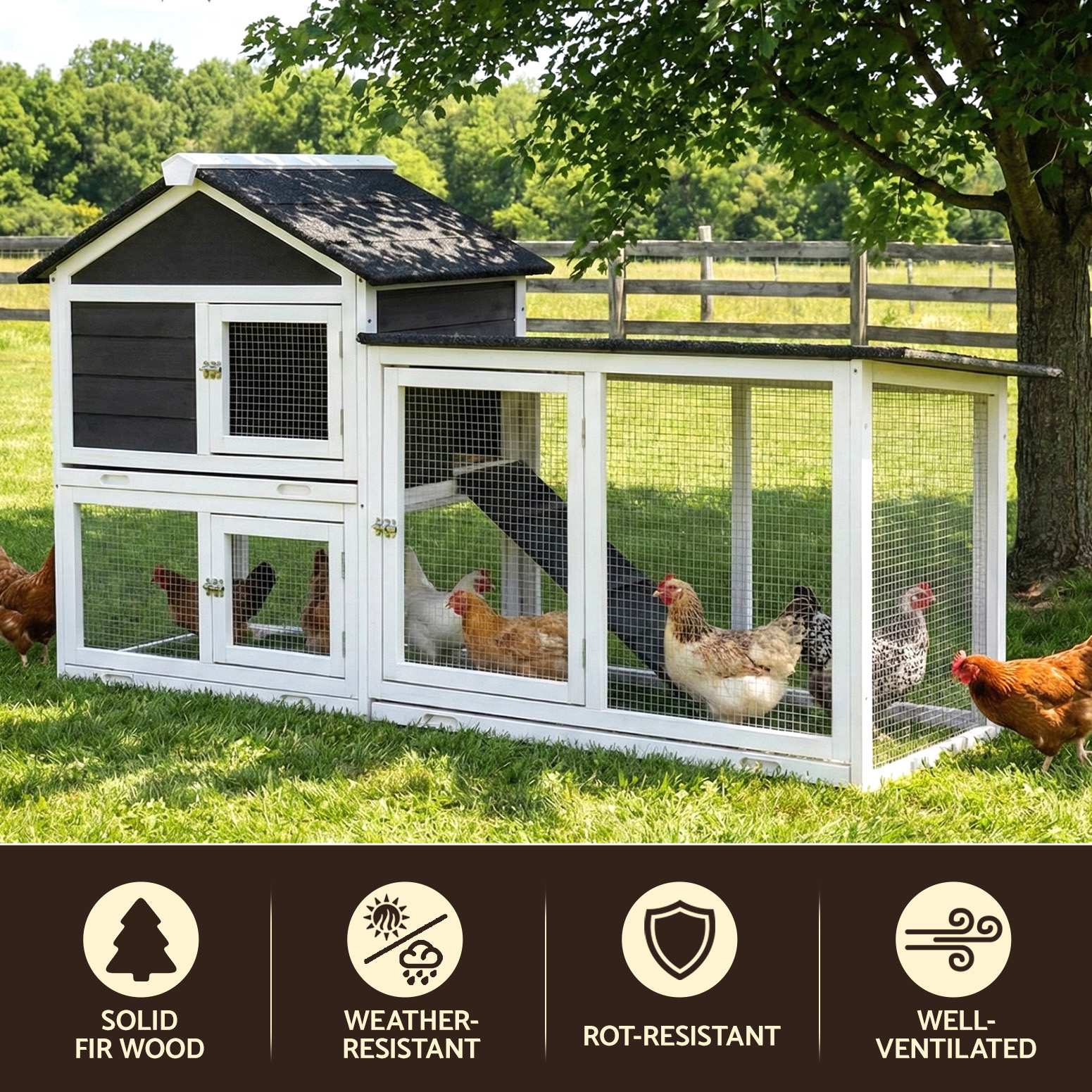 i.Pet Chicken Coop Rabbit Hutch Extra Large Wooden Run Cage House With Run Cage image 4