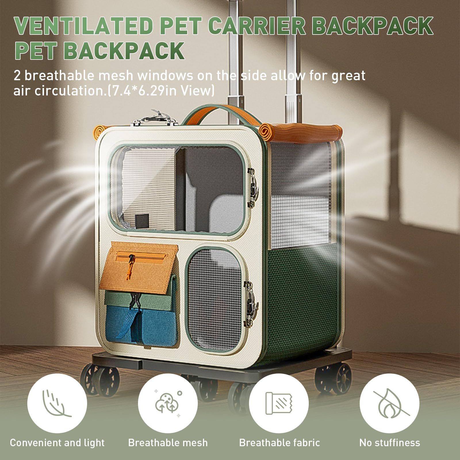 Cat Carrier with Wheels, Green image 7