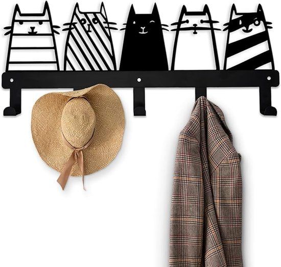 7-Hook Black Metal Cat Wall Rack, Decorative Key, Coat and Accessory Organizer image 2