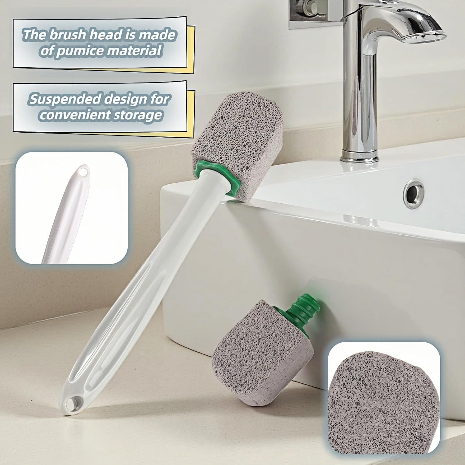 Pumice Toilet Brush Scrubber with 9.5” Handle - 1 Scrubber + 4 Pumice Stones - Remove… image 4