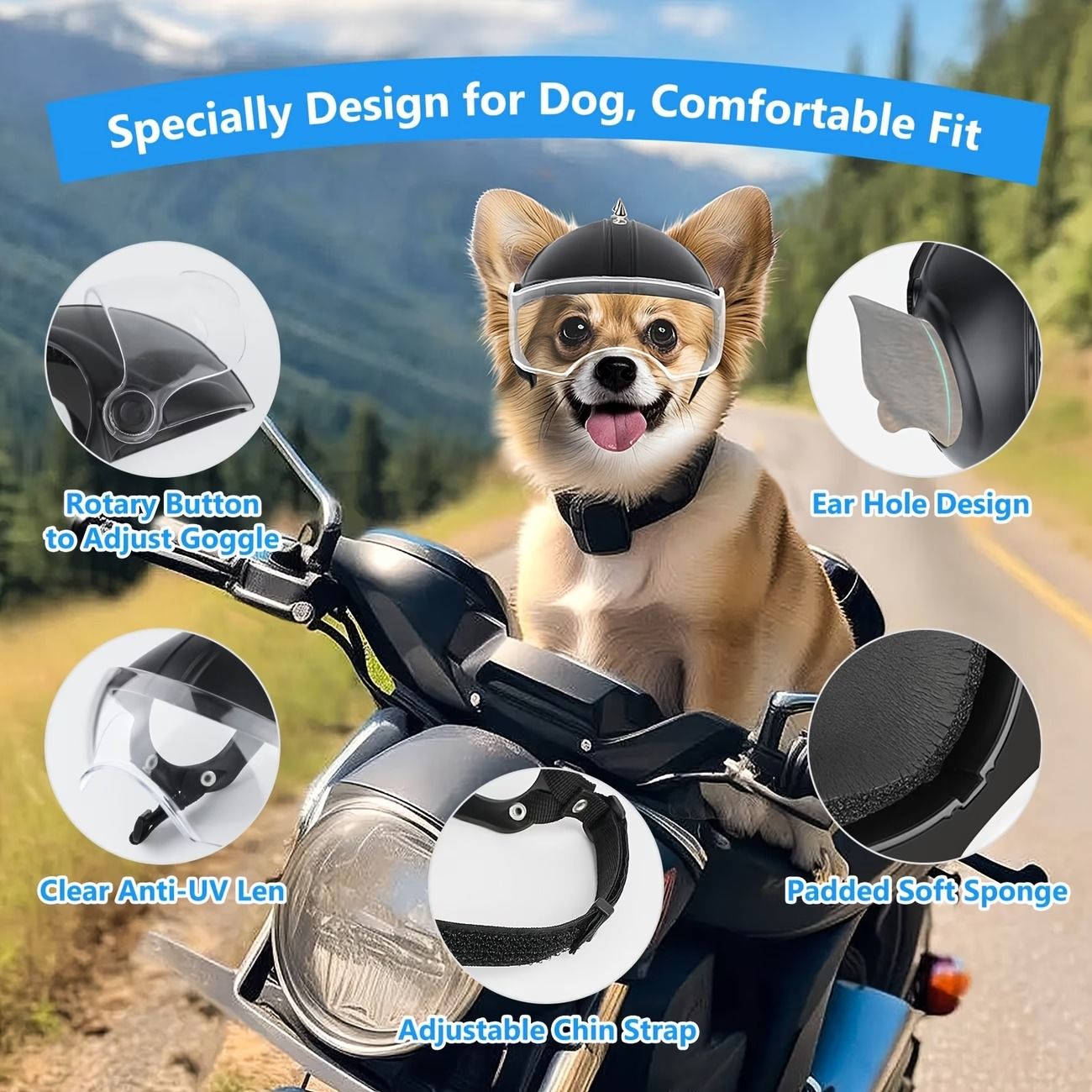 New Pet Goggles Helmet Glasses 2-in-1 Motorcycle Cap Punk ABS UV Protection Breathable… image 4