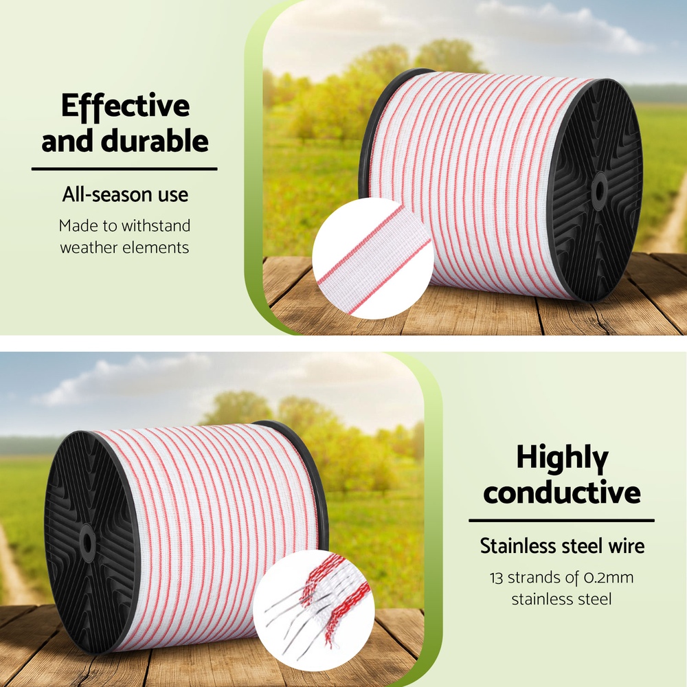 Giantz Electric Fence Tape Polytape 400M Electric Fence Wire Red White image 5
