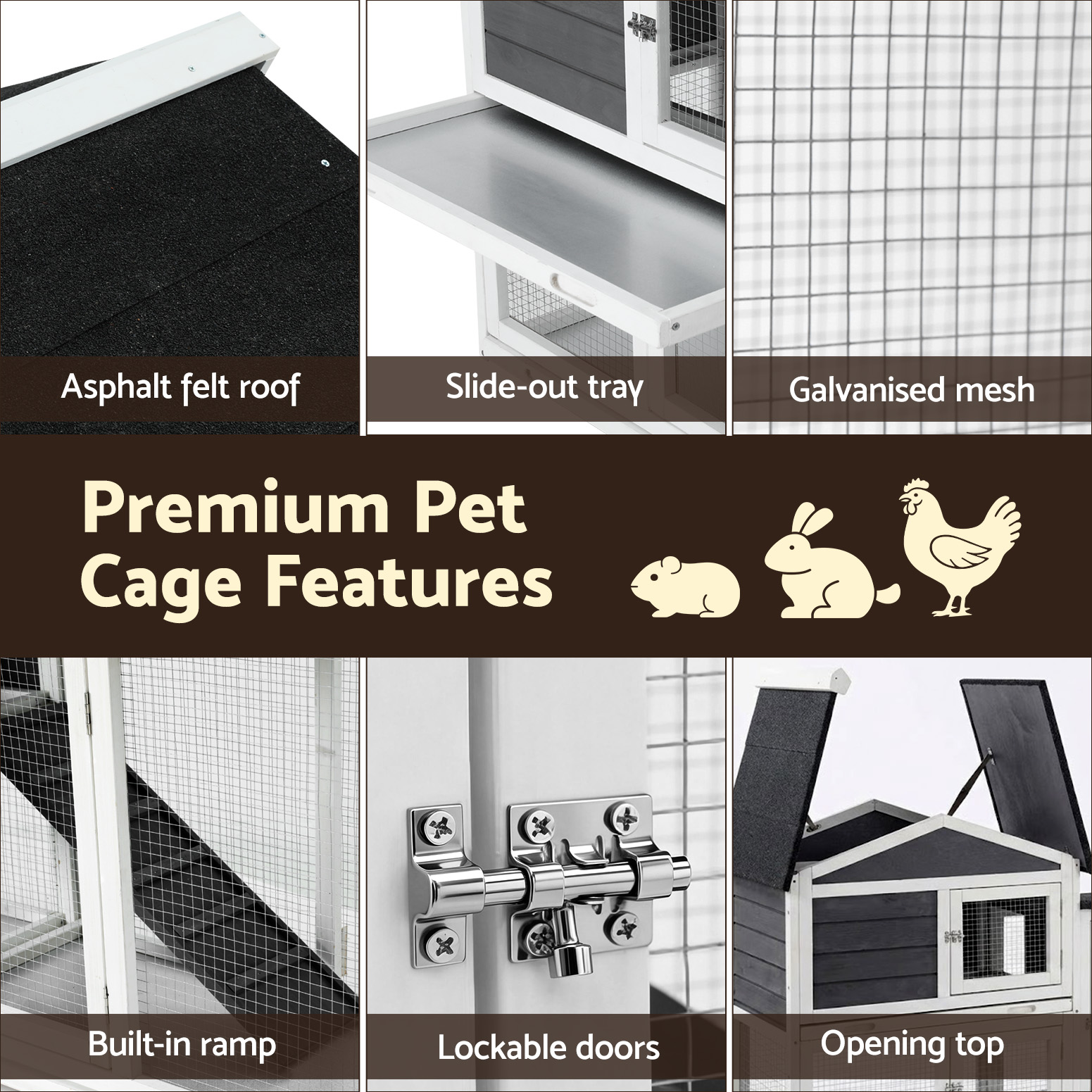 i.Pet Chicken Coop Rabbit Hutch Extra Large Wooden Run Cage House With Run Cage image 6