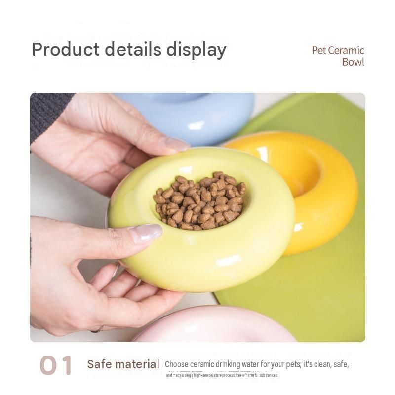 Red Ceramic Pet Donut Bowl - 50ml Food Dish for Cats and Small Dogs - Non Slip Base image 9