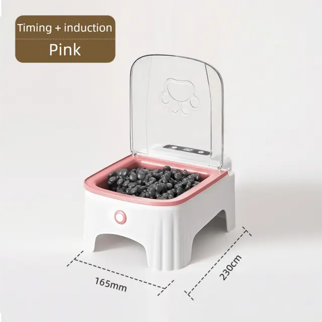 Pink and White Smart Infrared Motion Sensor Automatic Pet Feeder - 700ml Timed Auto…