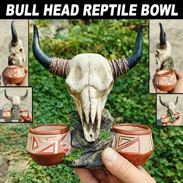 Bull Head Reptile Water Bowl Resin Reptile Dish Decor