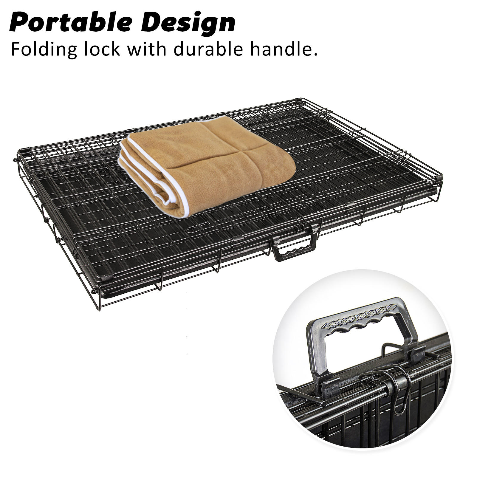 Wire Dog Cage Foldable Crate Kennel 42in with Tray + Cushion Mat Combo image 8