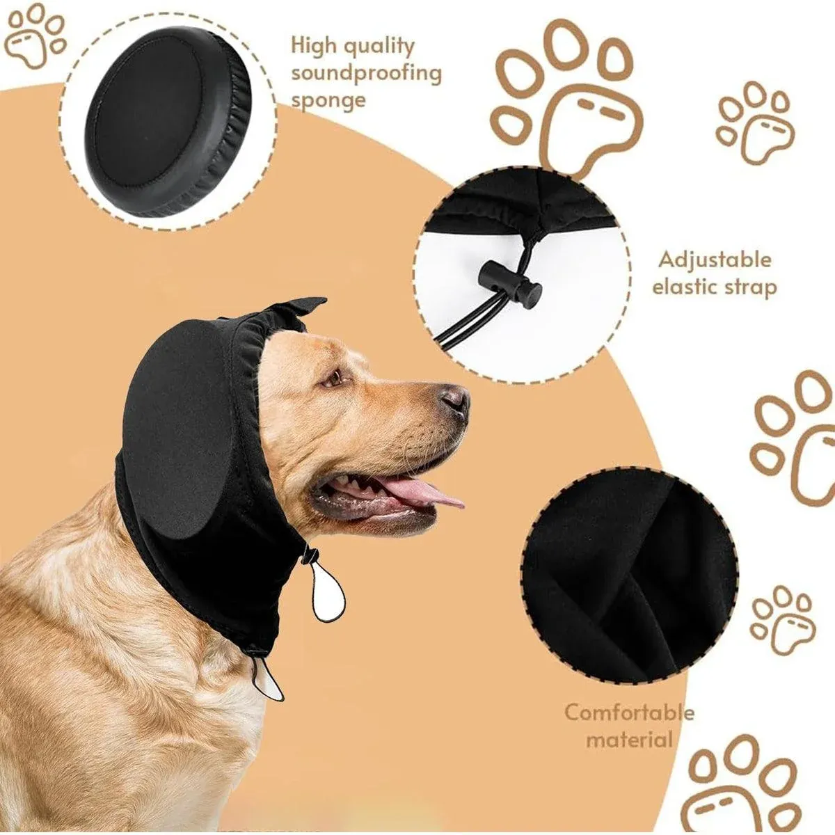 Black Adjustable Dog Ear Muffs Noise Reducing Pet Headwrap Protective Ear Cover - M image 8
