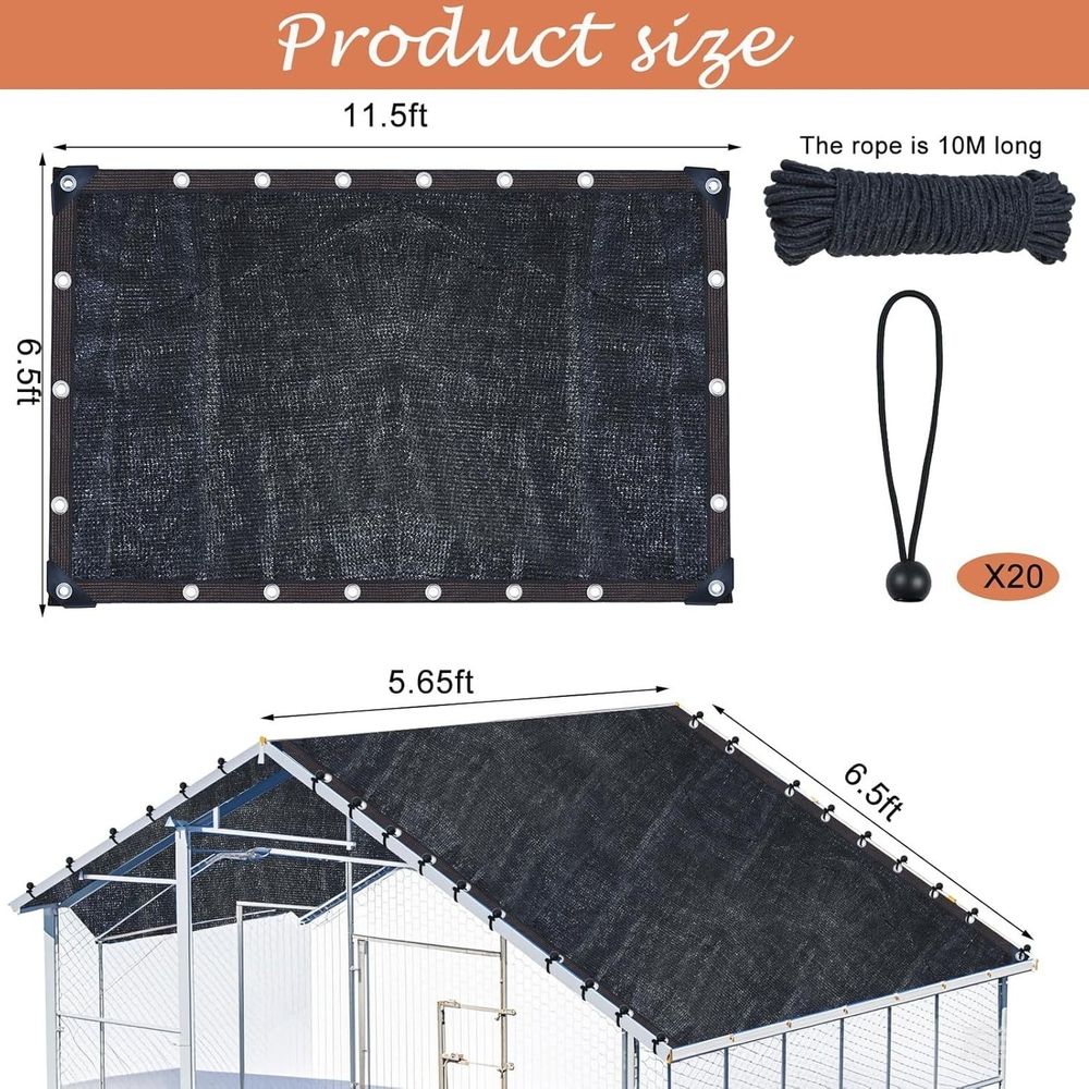 Chicken Coop Cover 90% Sunblock Shade Cloth for Poultry Cages Black Polyethylene UV… image 3