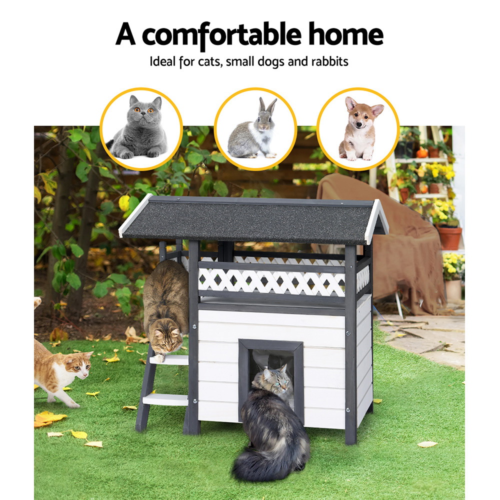 i.Pet Outdoor Cat House Shelter 77cm x 50cm x 73cm Rabbit Hutch Wooden Condo Small… image 4
