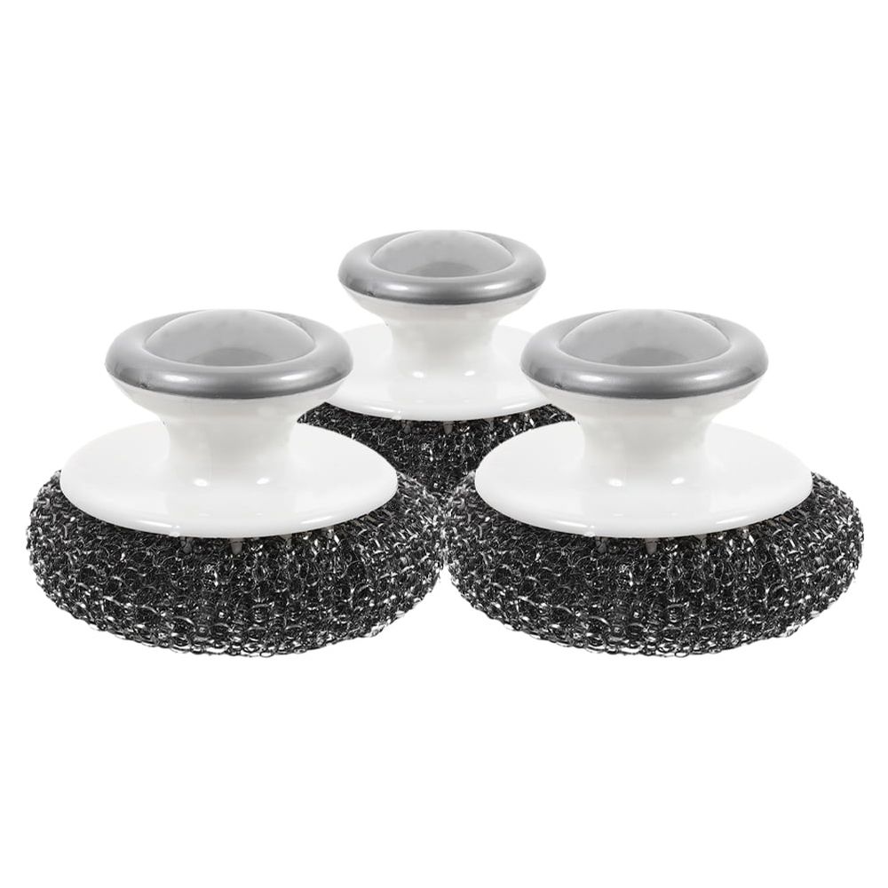 3Pcs Pan Scrubber with Handle for Kitchen Use Assorted Color PP and Steel Wire image 4