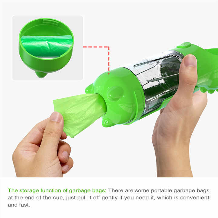 Pink Portable Pet Water Bottle with Waste Bag Dispenser - 300ml Leak-Proof Travel… image 4