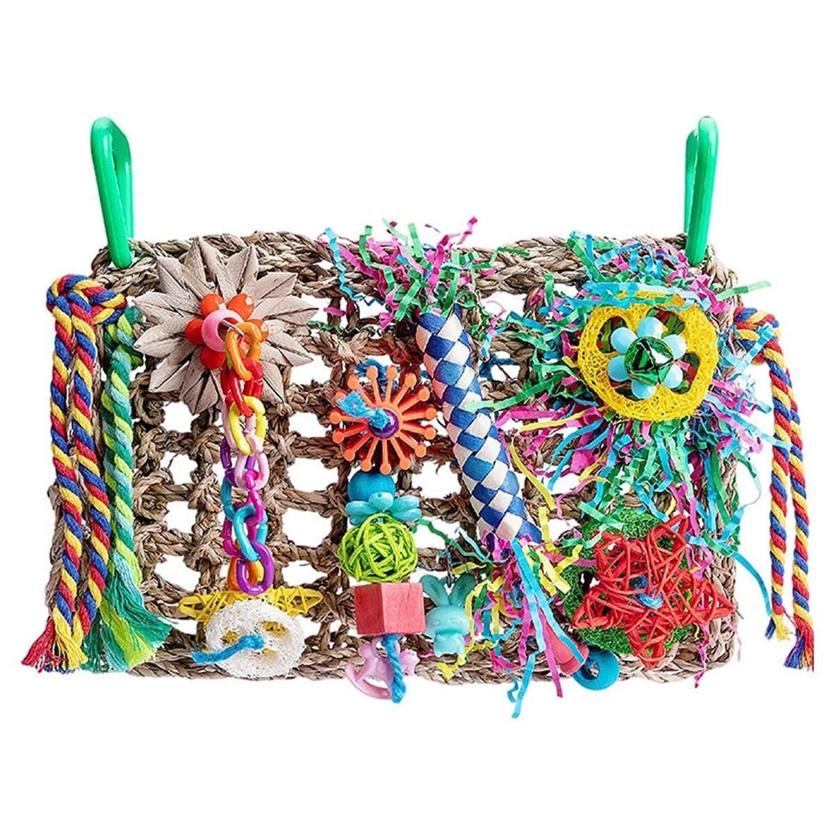 Parrot Gnawing Toys Woven Grass Nets Colourful Chewing Bird Cage Play image 2