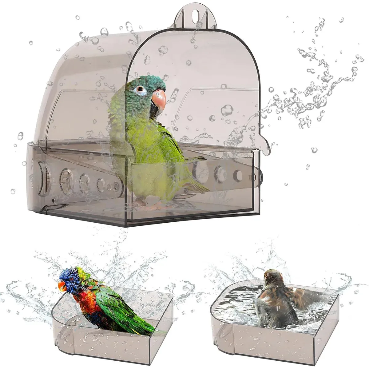 Parrot Bath Box Grey Bird Cage Accessory Bathroom Bird Bathtub for Small Birds image 11
