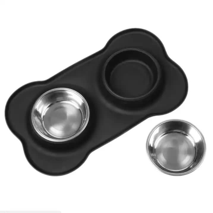 Non-Slip Stainless Steel Double Pet Bowl Set with Spill-Resistant Silicone Mat 45*27cm… image 2
