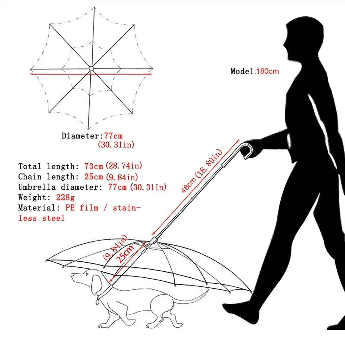 Pet Dog Transparent Umbrella 30 inch Diameter With Dog Leash For Rain Walking Outdoor image 3
