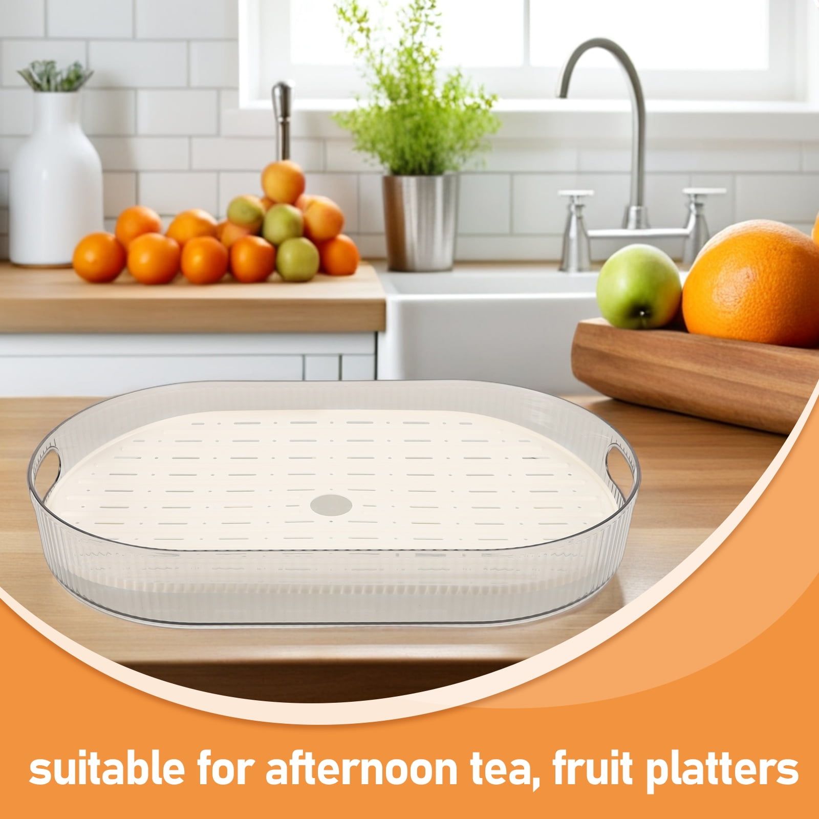Household Transparent Oval Tea Tray with Draining Function Reusable Pet Material image 3