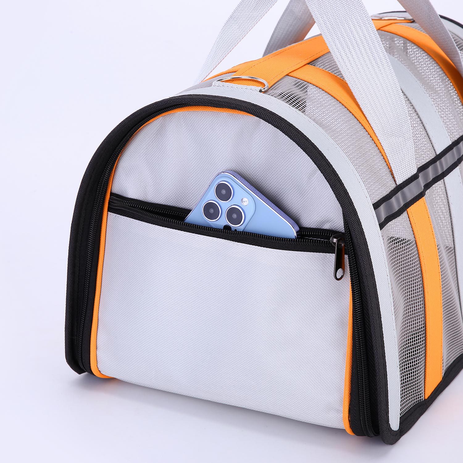 Size M Orange And Grey Foldable Pet Carrier Bag - Lightweight image 4