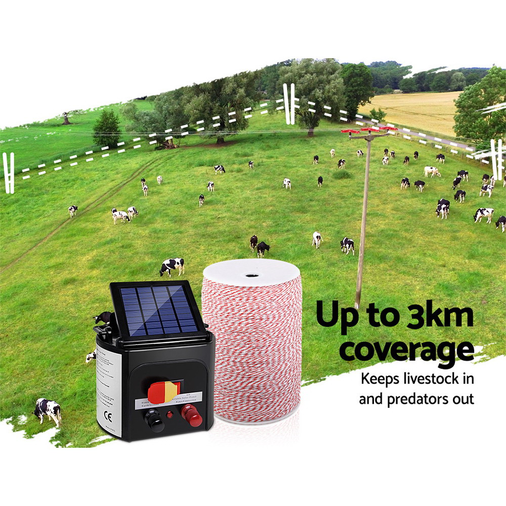 Giantz Fence Energiser 3KM Solar Powered Electric 2KM Poly Wire image 6