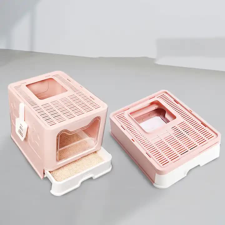 Foldable Cat Litter Box with Pull-Out Tray -Easy Cleaning and Anti-Splash Design Pink… image 2