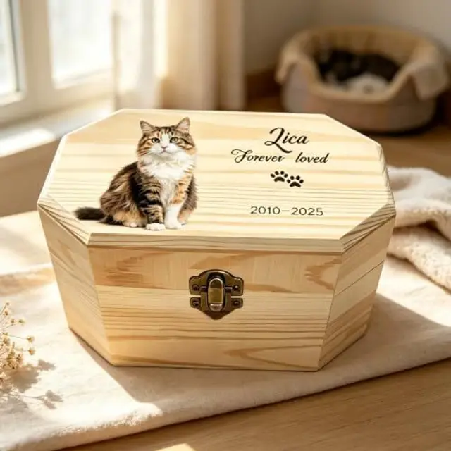 Personalized Wooden Pet Urn for Dog Cat Ashes, M