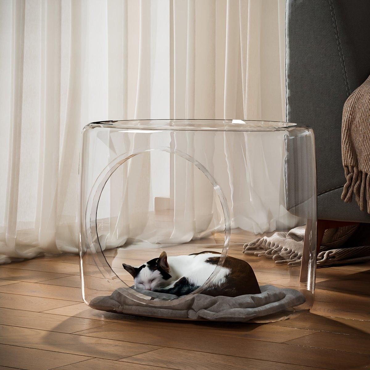 Transparent Capsule Cat Litter Box Semi Enclosed Cat House for Indoor Use image 10